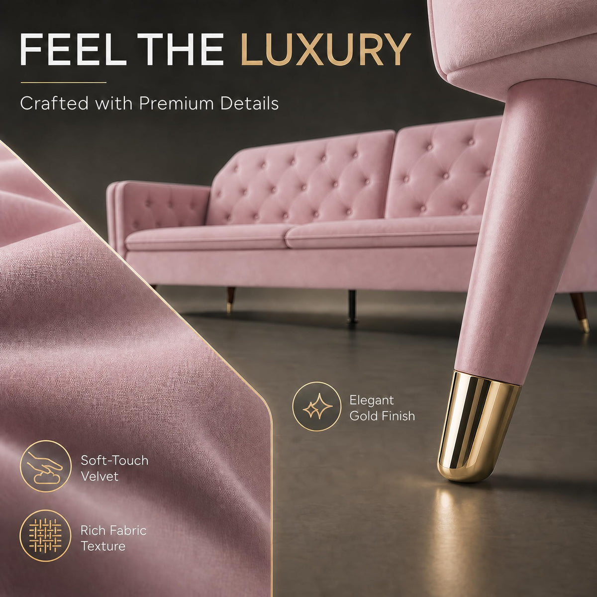 Victoria Velvet Sofa Bed 3 Seater | Pink