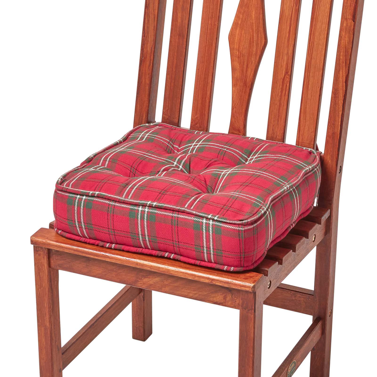 Tartan Check Cotton Dining Chair Booster Cushion | 40cm x 40cm | Red