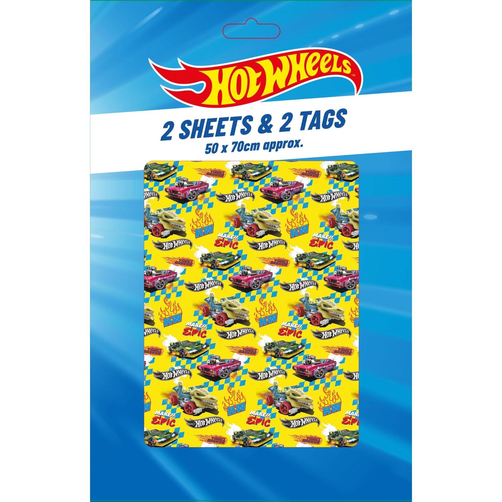 Hot Wheels Gift Wrap, 4 Sheet 4 Tag, Bundle Official Product