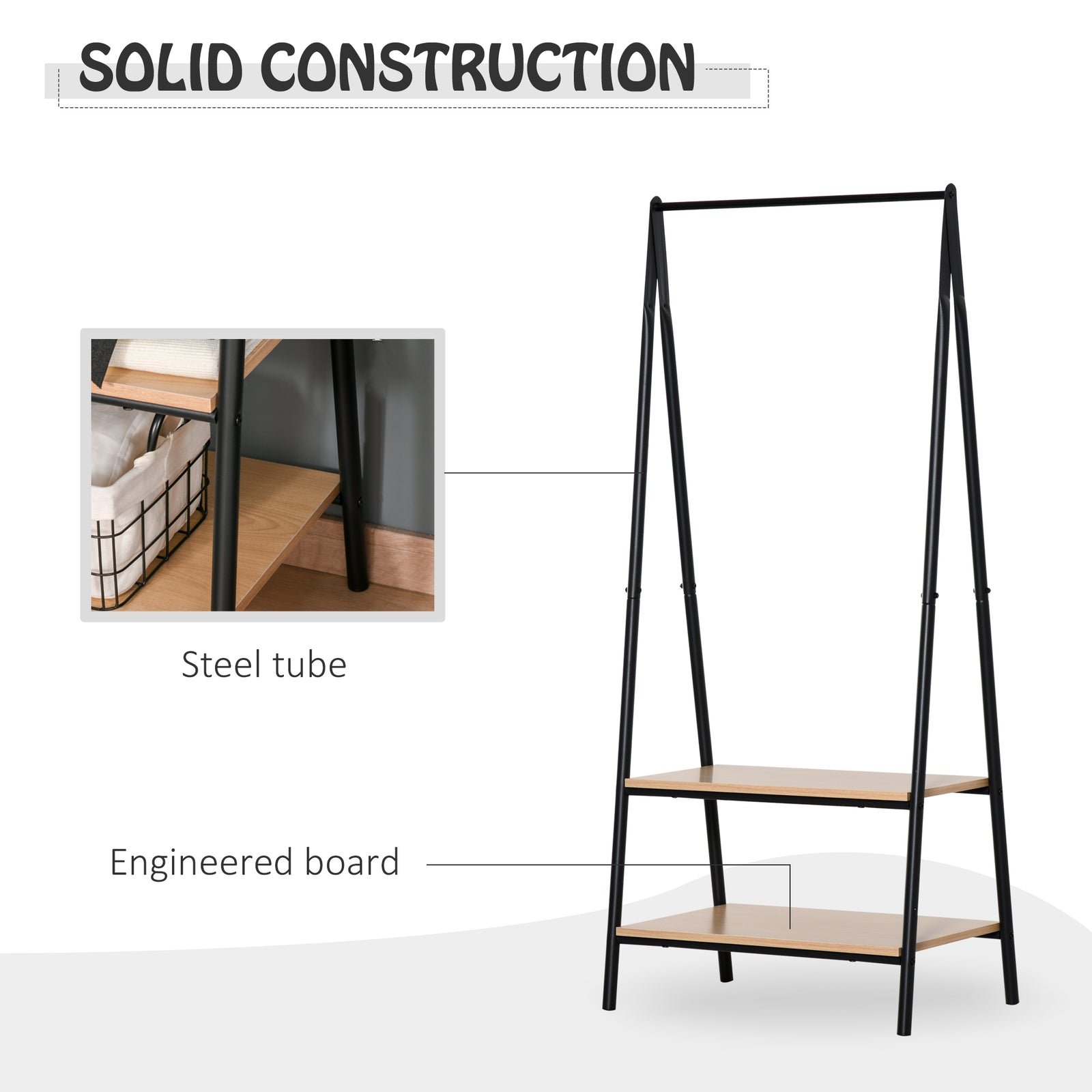 2-tier Garment Rack Storage Shelves Metal Coat Shoes Rack