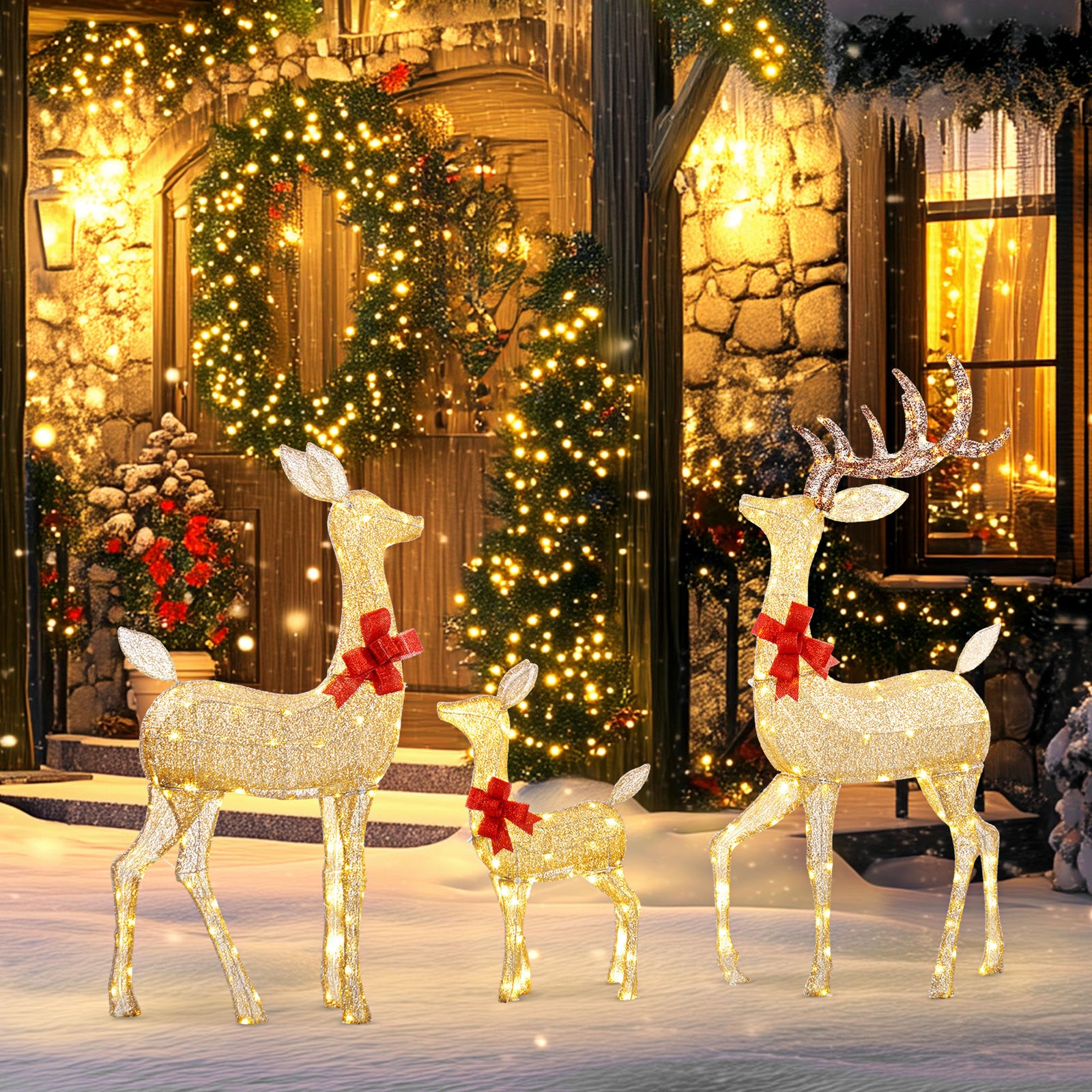 3-piece Light Up Christmas Deer Family Set Of 3