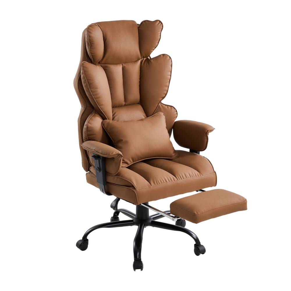 Ergonomic High-back Office Chair With Footrest, Reclining Backrest, Adjustable Height | Brown