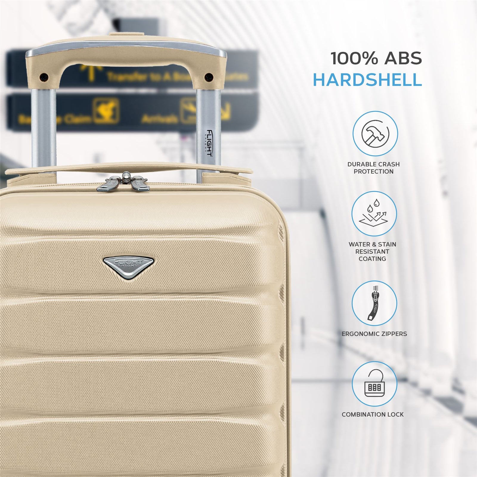 40x20x25cm Cabin Carry-on Suitcase - Lightweight, Durable, 4-wheel Luggage - 100+ Airlines Approved | Cabin | Champagne