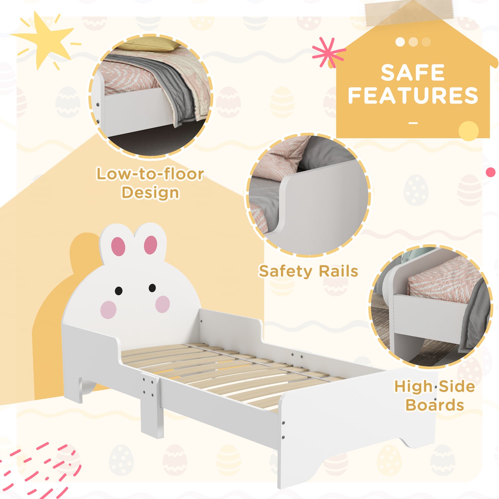 Rabbit Design Toddler Bed Frame, For Ages 3-6 Years, 143 X 74 X 75cm - White | White