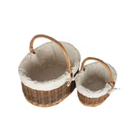 White Lined Country Oval Wicker Shopping Basket | Set-of-2 | White