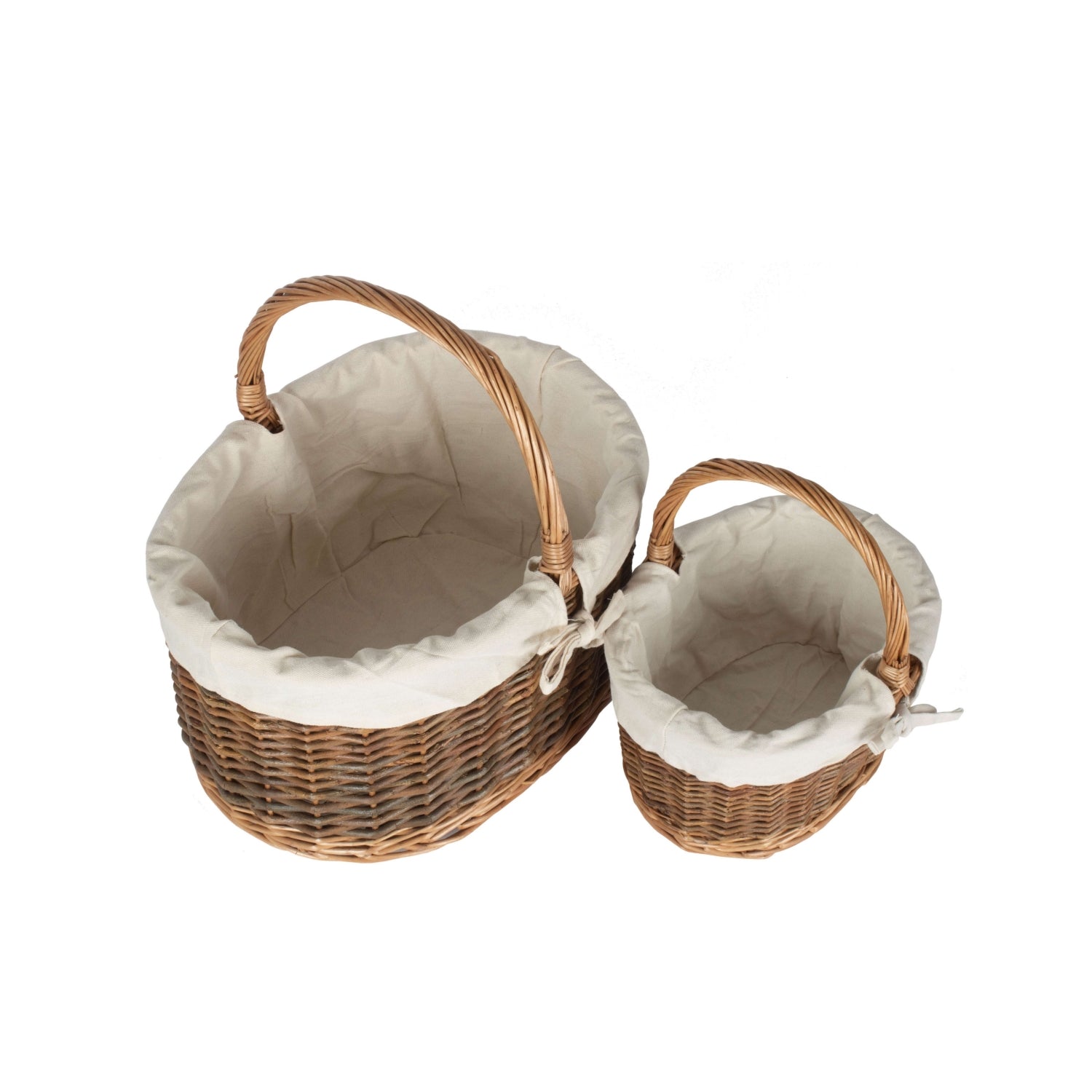 White Lined Country Oval Wicker Shopping Basket | Set-of-2 | White
