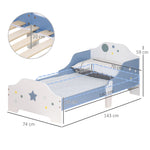 Kids Star & Balloon Single Bed Frame With Safe Guardrails Slats Bedroom Furniture