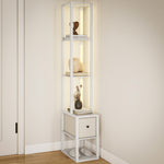 Floor Lamp With Shelves, Led Standing Lamp With Fabric Drawer | White