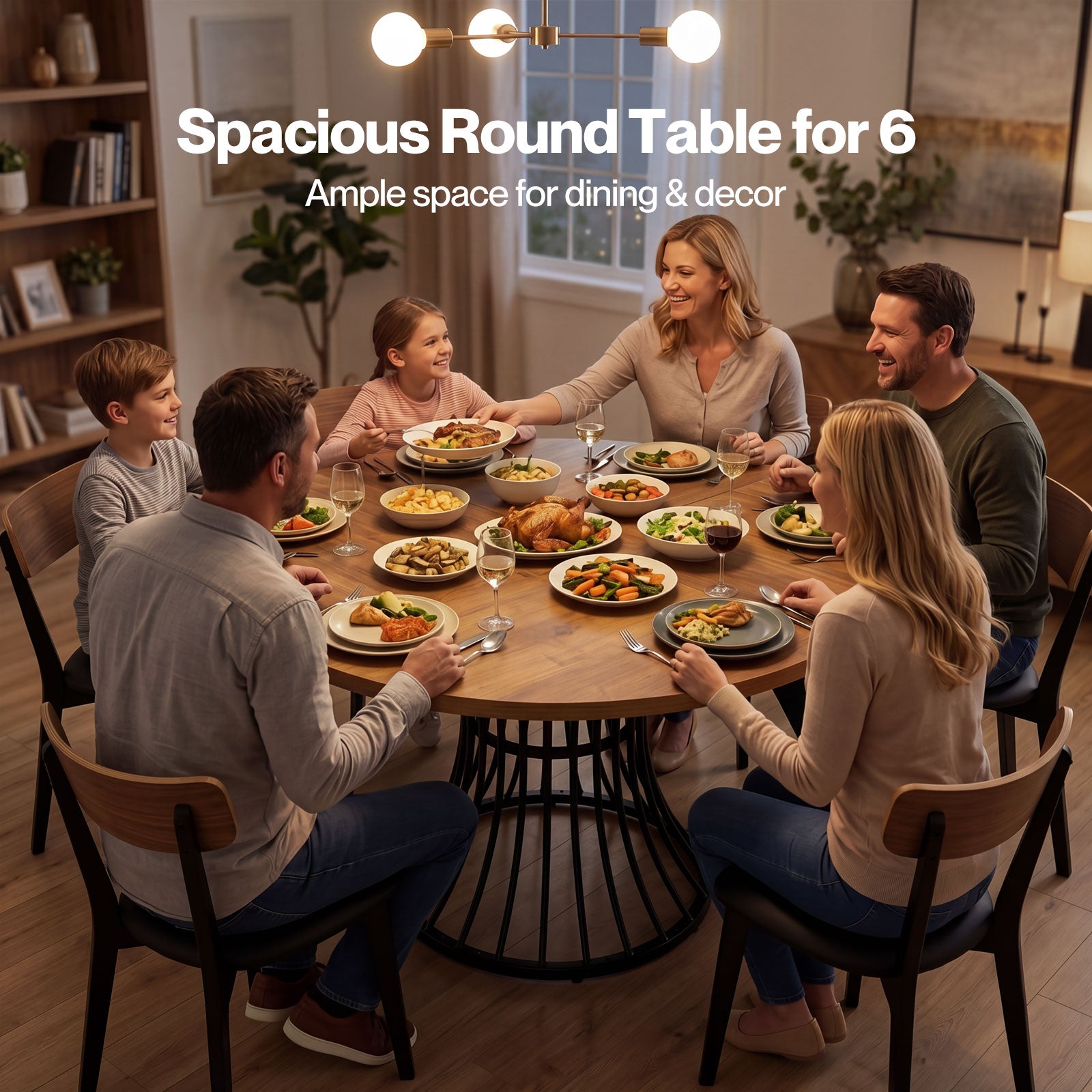 Round Dining Table For 4-6 People 30mm Mdf Metal Base Kitchen Brown | Brown