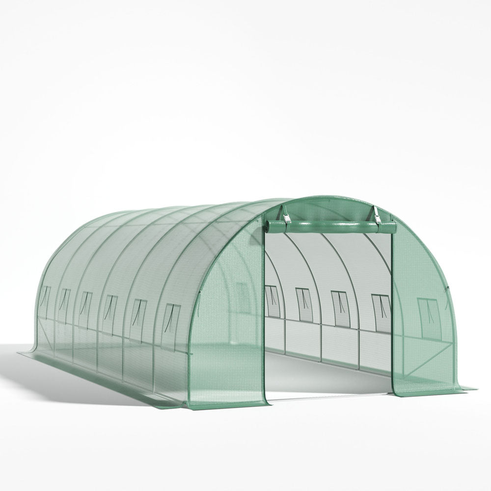 Outdoor Walk-in Tunnel Greenhouse With Heavy Duty Steel Frame & Roll-up Door | 6 x 3 x 2m | Green