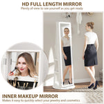 HOMCOM Jewellery Cabinet, Full Length Mirror With Storage, White