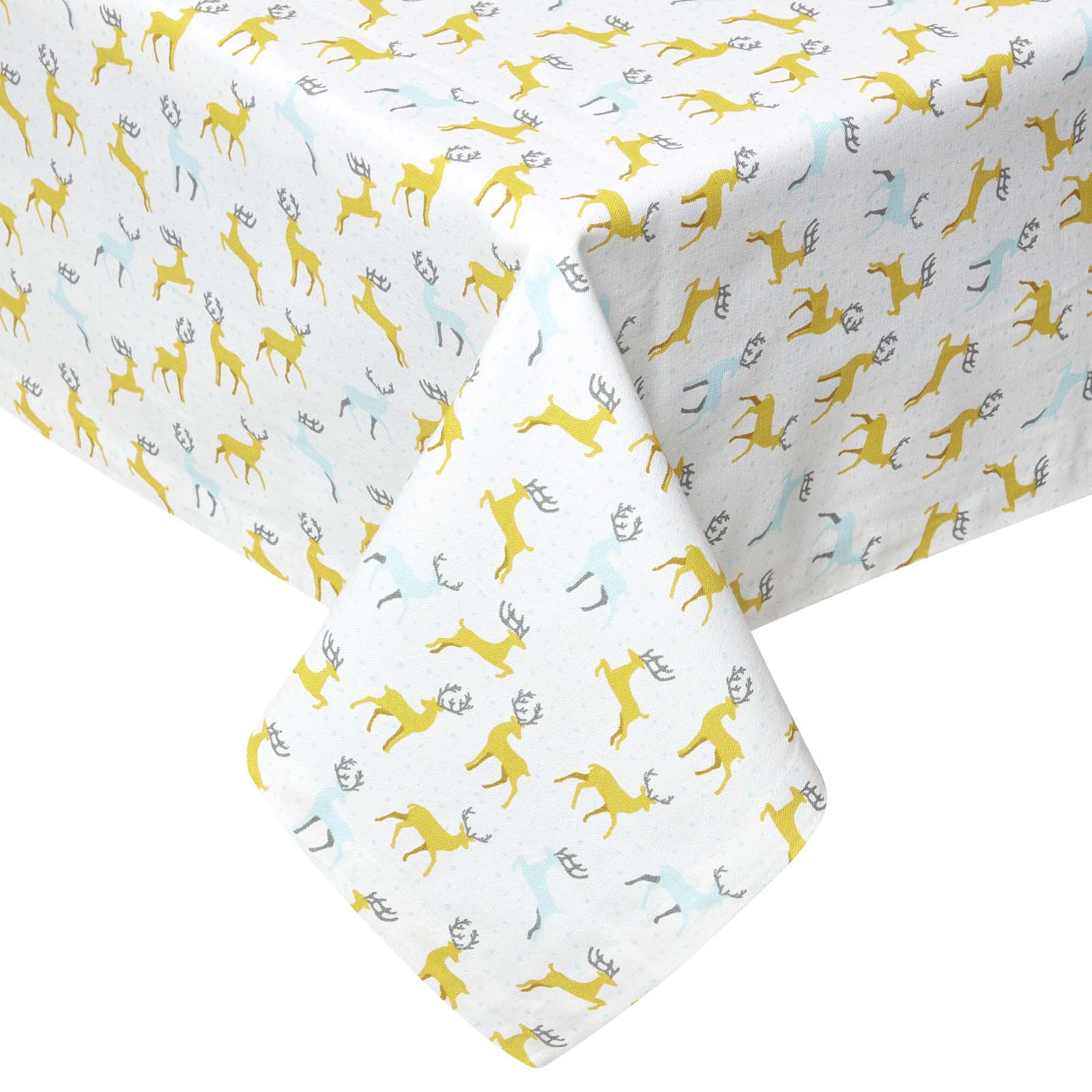 Majestic Stag 100% Cotton Grey Christmas Tablecloth | 137 x 137cm | Yellow & Grey