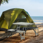 Folding Camping Picnic Table W/ 4 Seats And Umbrella Hole