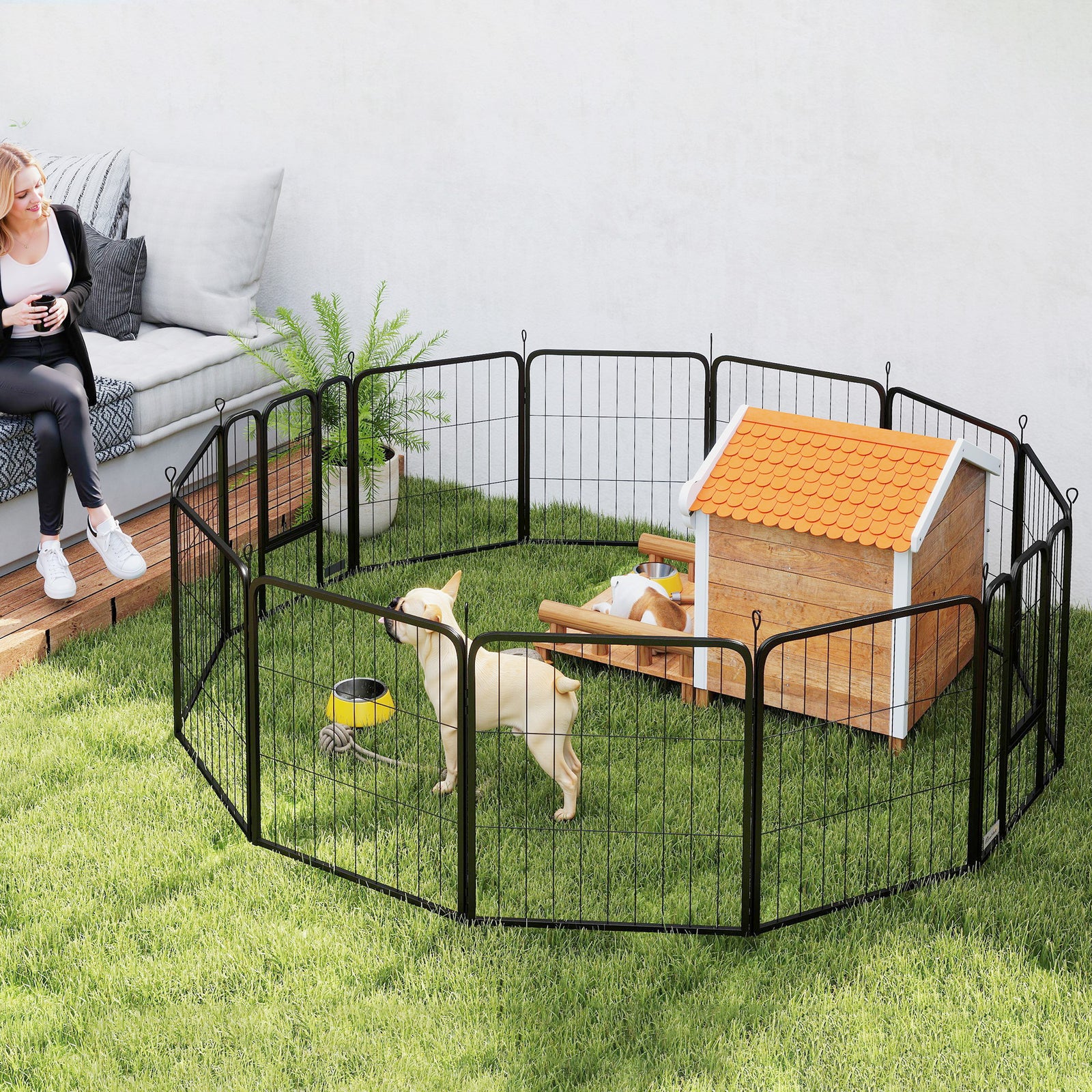 12 Panels Dog Pen, Heavy Duty Puppy Dog Playpen For Large Dogs | 80cm | Black