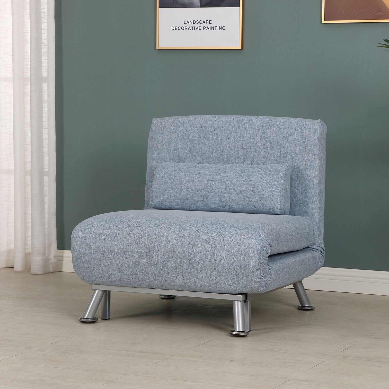 Single Folding 5 Position Convertible Sleeper Chair Sofa Bed | One Size | Blue