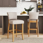 Set Of 2 Beige Linen Upholstered Bar Stools – Armless Counter Chairs With Solid Hardwood Legs, Modern Style