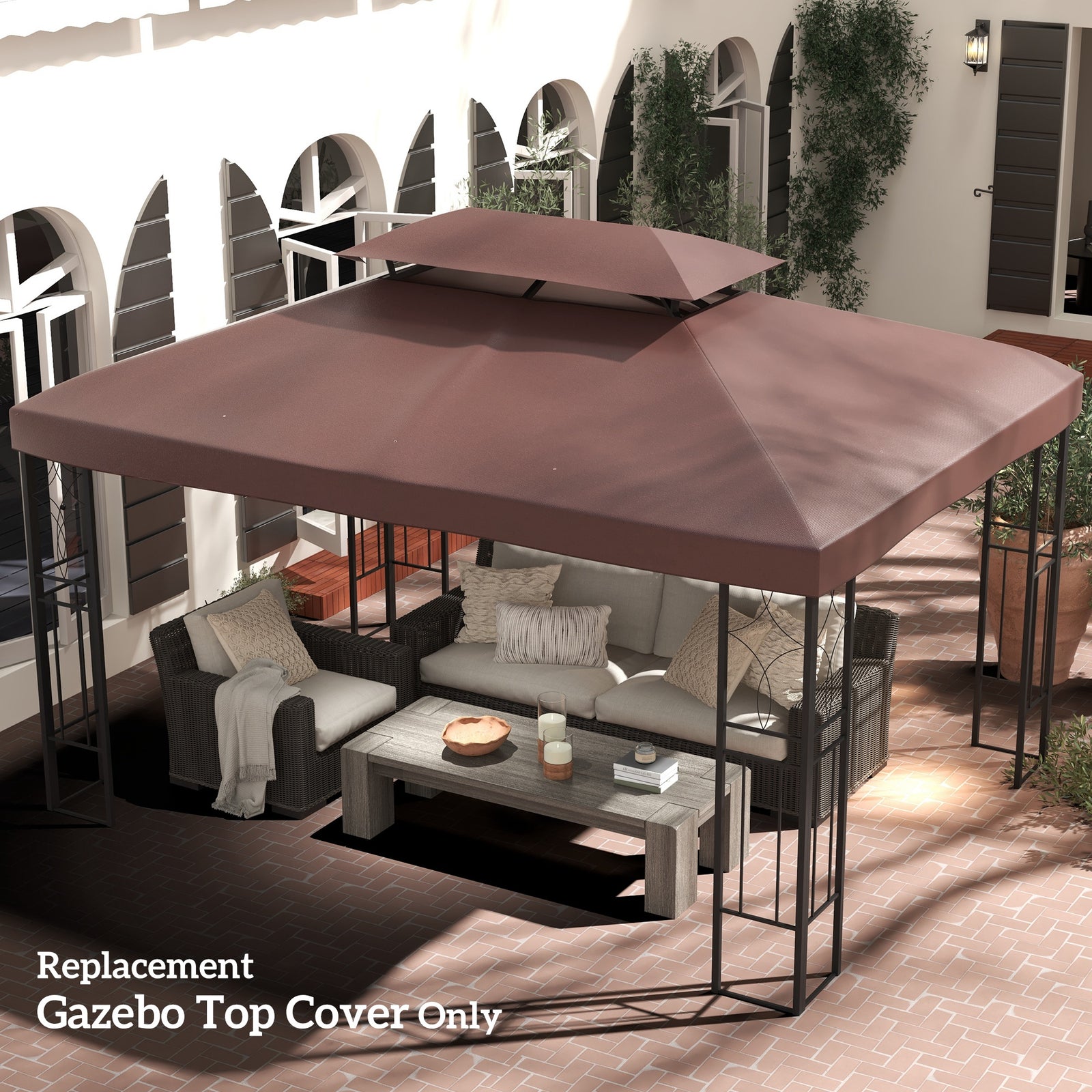 3x4m Gazebo Replacement Roof Canopy 2 Tier Top Uv Cover | Brown