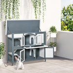 Two-tier Wooden Rabbit Hutch W/ Openable Roof, Slide-out Tray, Ramp | Gray