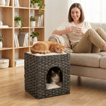 PawHut 2-tier Wicker Cat House, Rattan Cat Bed With Washable Cushions