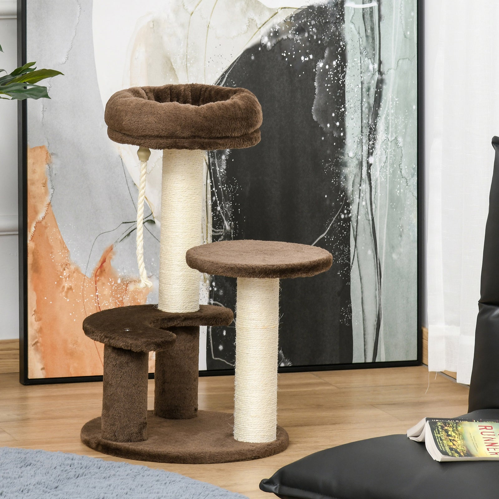 Cat Tree Scratcher Kitty Activity Center 2 Perch Sisal Rope | Brown