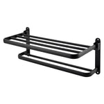 Towel Holder With 2 Bars Wall Mounted No Drill Bathroom Shelf Black | Black