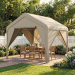 3 X 3 M Outdoor Patio Gazebo With Netting And Curtains | Khaki