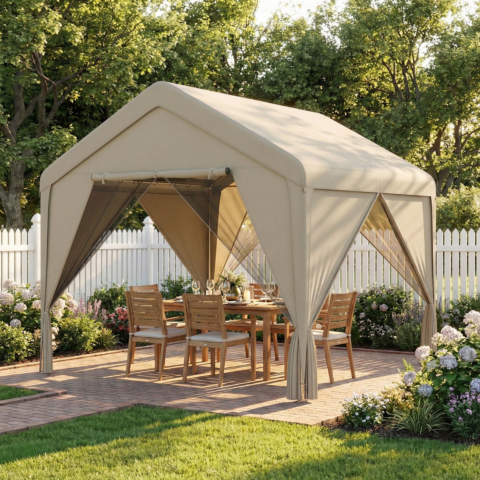 3 X 3 M Outdoor Patio Gazebo With Netting And Curtains | Khaki