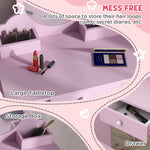 Dressing Table With Mirror And Stool, Drawer, Storage Boxes, Cat Design | Pink