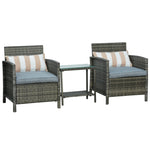 3 Pc Outdoor Rattan Sofa Set W/ Chairs Coffee Table Cushion | Gray