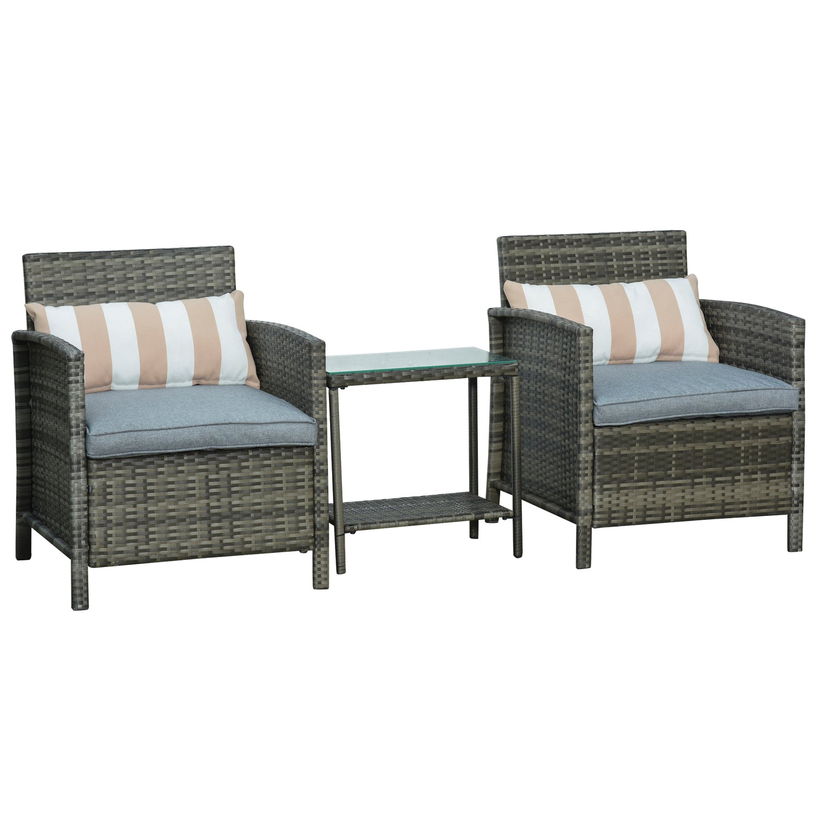 3 Pc Outdoor Rattan Sofa Set W/ Chairs Coffee Table Cushion | Gray