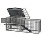 Wooden Rabbit Hutch With Run, Asphalt Roof, Pull-out Tray, Ramp | Gray