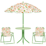 Kids Garden Furniture, Children Table And Chair Set W/ Adjustable Parasol | Green