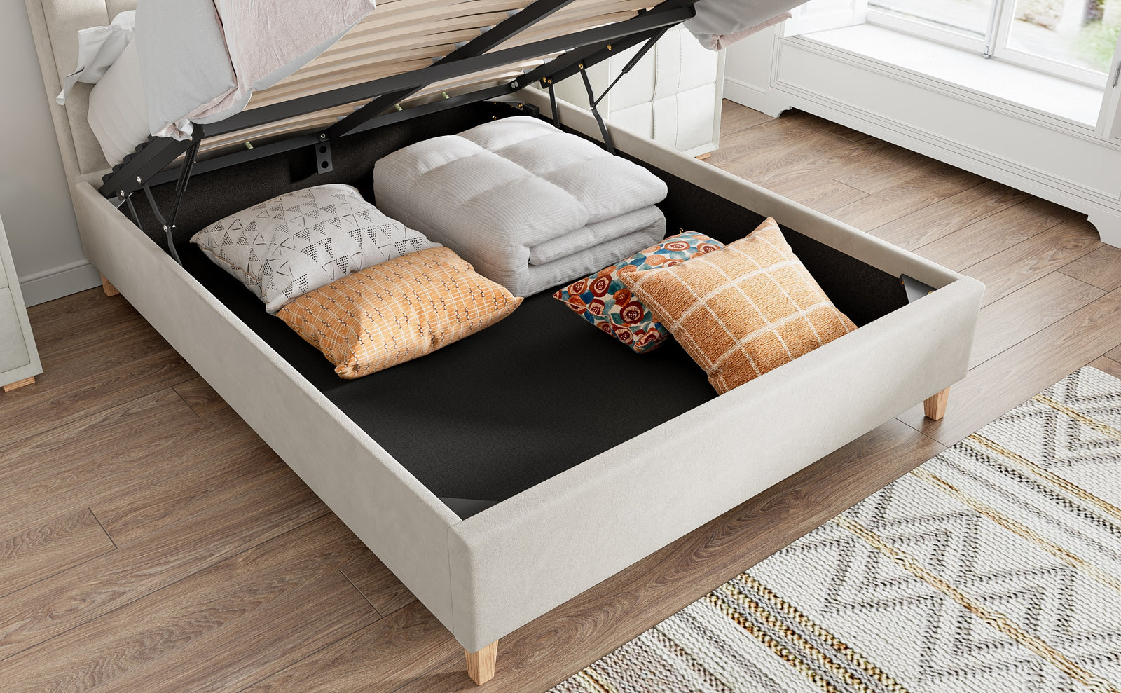 Rhodes Velvet Ottoman Bed | King | Natural