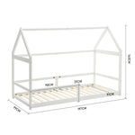 Kids House Bed Frame With Guardrails – 190cm X 90cm Solid Pine Wood Low Design White Montessori Toddler Bed