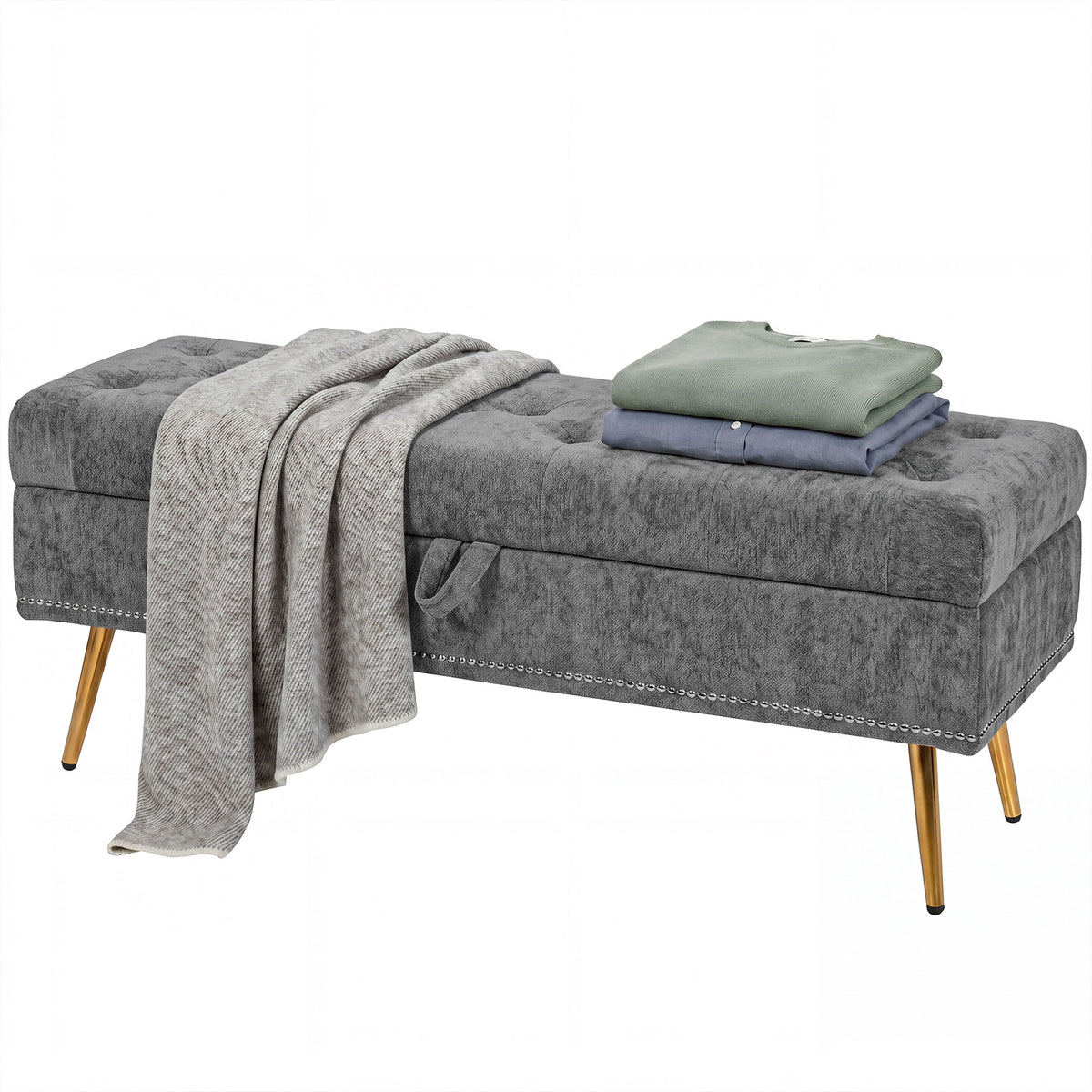 HOMCOM Storage Ottoman, Chenille Ottoman Storage Box