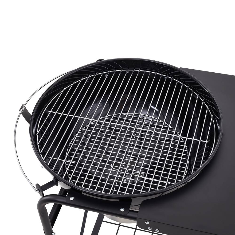 Round Charcoal BBQ Grill with Lid, Carbon Steel Outdoor Barbecue