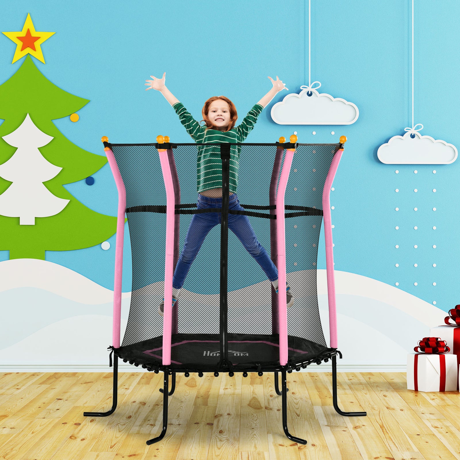 5.2ft Kids Trampoline With Enclosure Indoor Outdoor For 3-10 Years | Pink