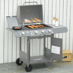 Outsunny Gas Barbecue Grill 3+1 Burner Garden Bbq Large Cooking Area