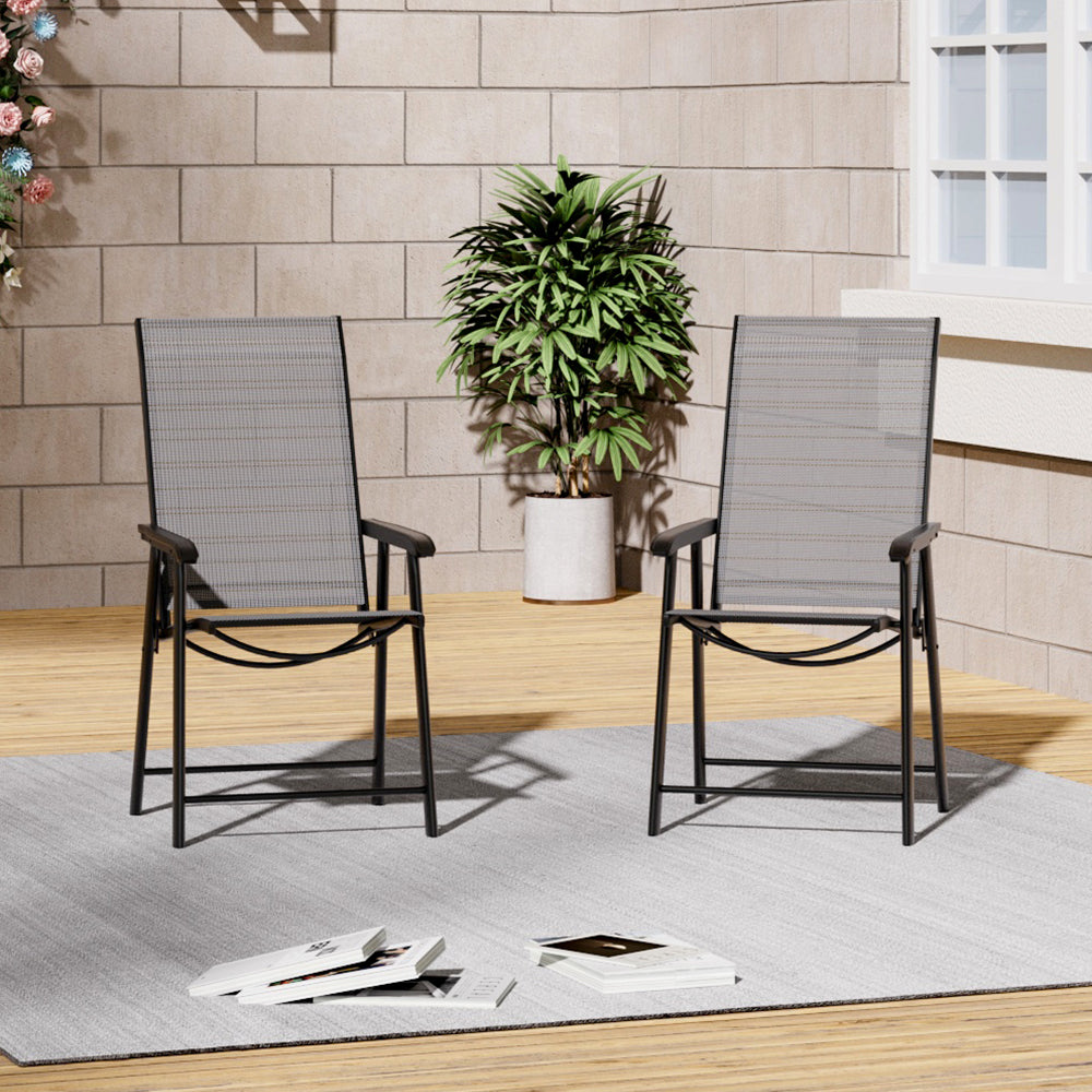 Foldable Chairs With Metal Frame & Fabric Seat – Set Of 2 Or 4 | Set of 2 | Black