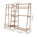 Trapezoid Bamboo Garment Rack With Tiered Storage Shelves | Brown