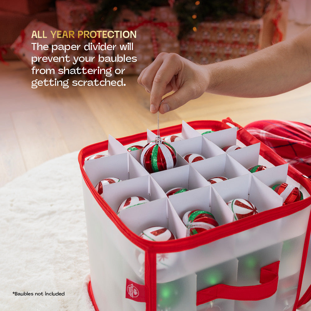 Decoration Storage Cube With 64 Ornament Dividers And Handles | Red