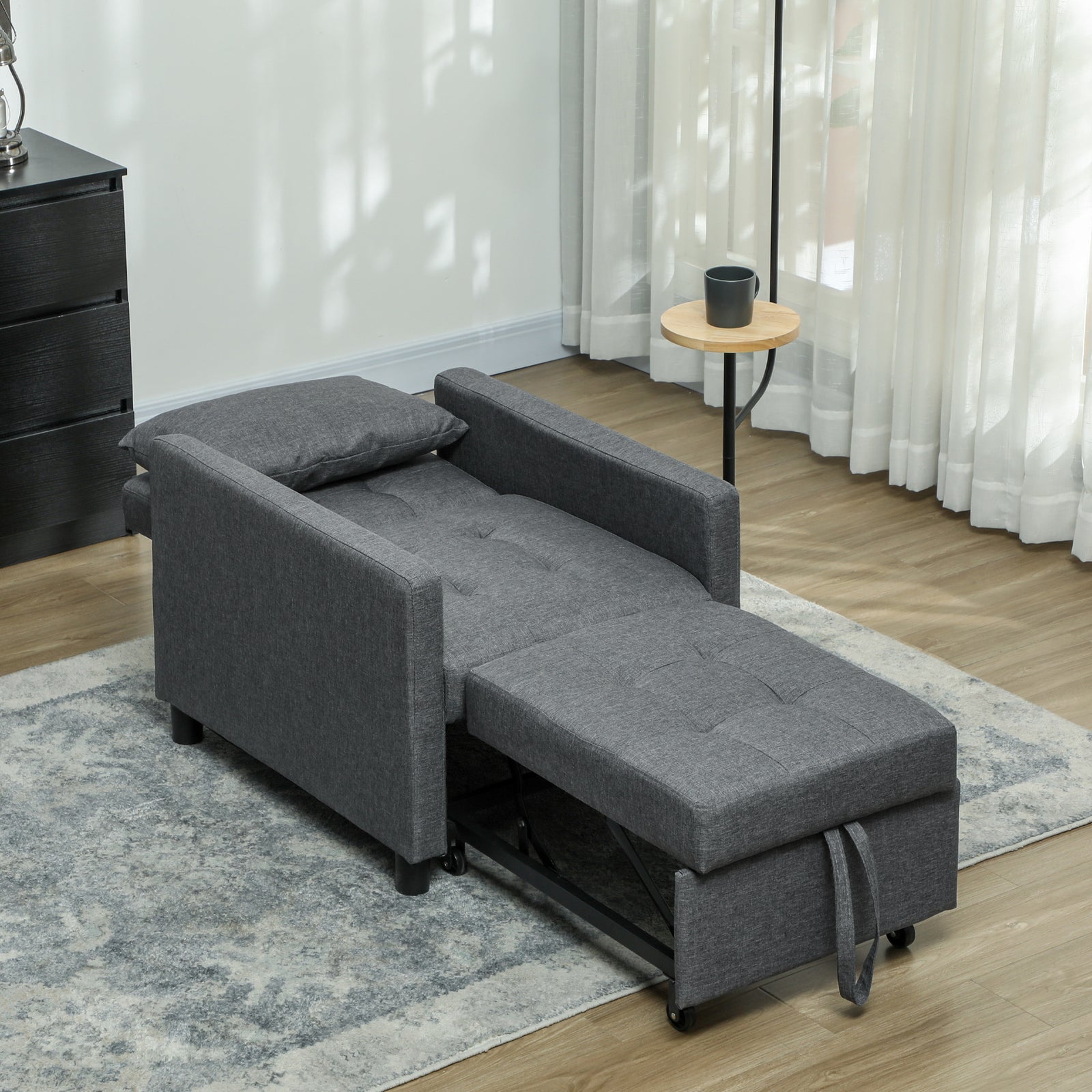 Convertible Single Chair Bed With Upholstered Fabric | Grey