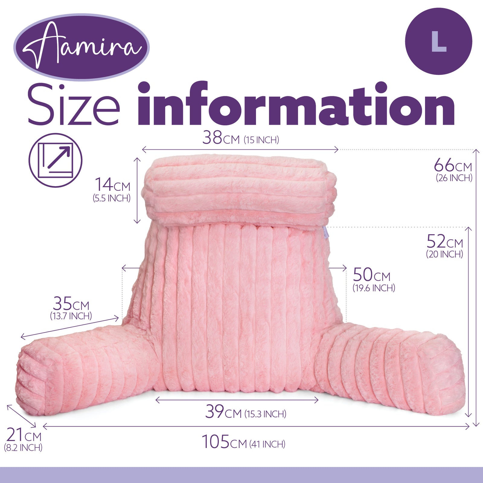 Luxurious Xl Reading Pillow Detachable Headrest, Soft Ribbed Faux Fur, Memory Foam Cuddle Cuddle Cushion Backrest | XL | Pink