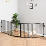 Pet Safety Gate 5 Panels Playpen Metal Fence W/ Walk Through Door | Black