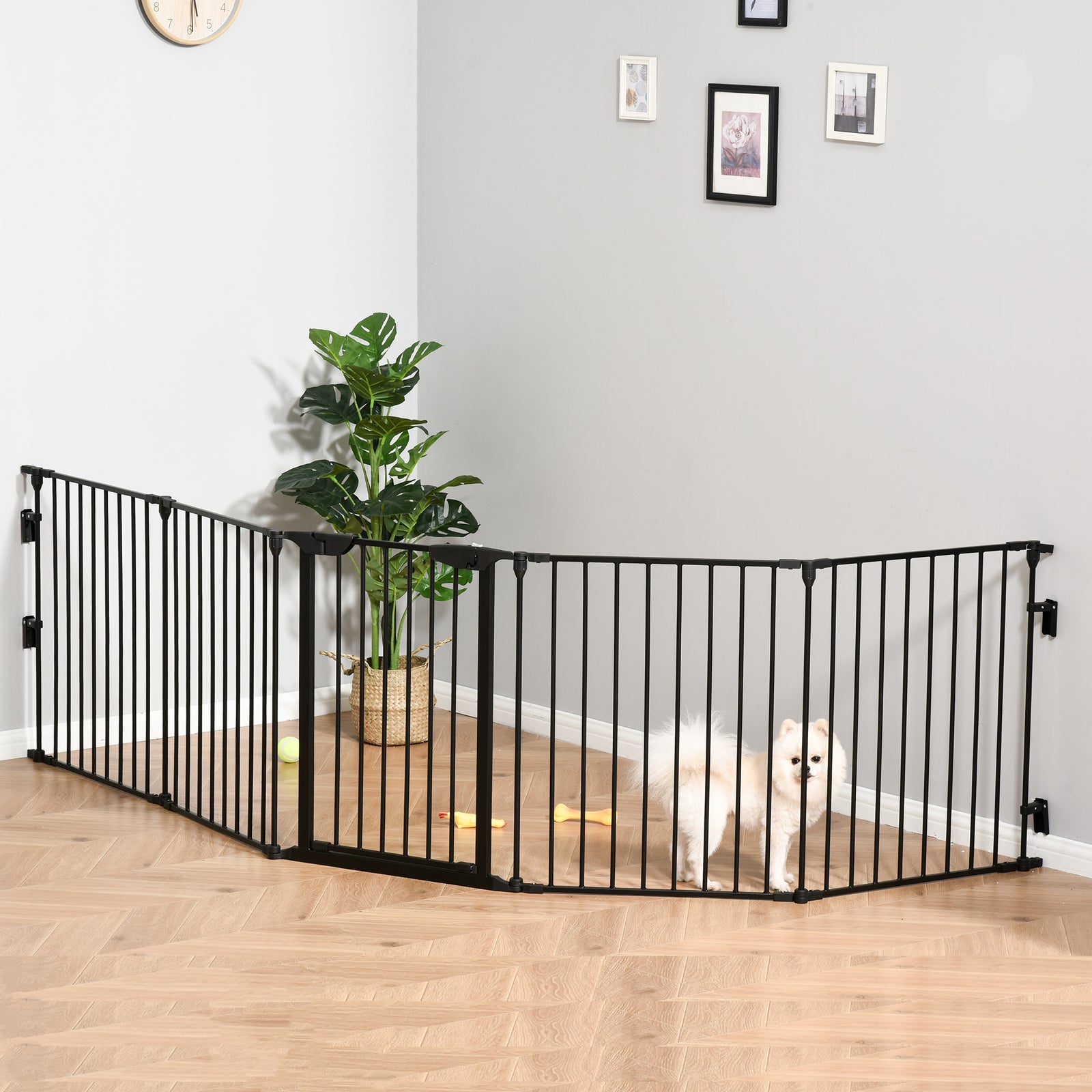 Pet Safety Gate 5 Panels Playpen Metal Fence W/ Walk Through Door | Black
