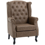 Chesterfield Style Wing Back Armchair Tufted Accent Chair | One Size | Brown