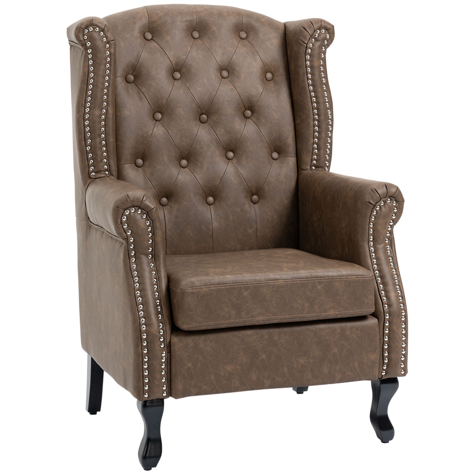 Chesterfield Style Wing Back Armchair Tufted Accent Chair | One Size | Brown