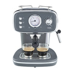 15-bar Retro Espresso Coffee Machine With Steam Wand | Grey & Silver