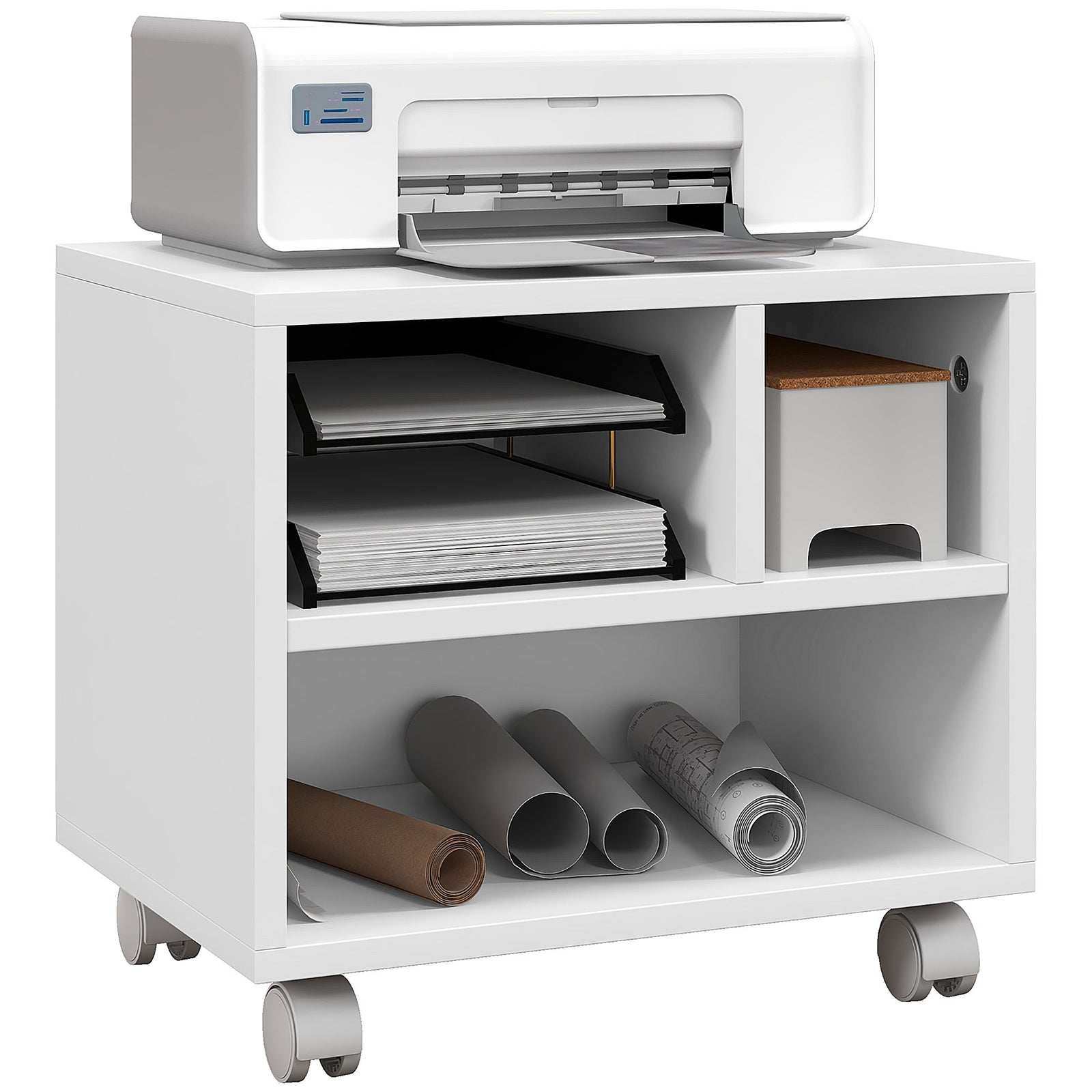 Printer Stand With Storage Printer Cart On Wheels Office | One Size | White