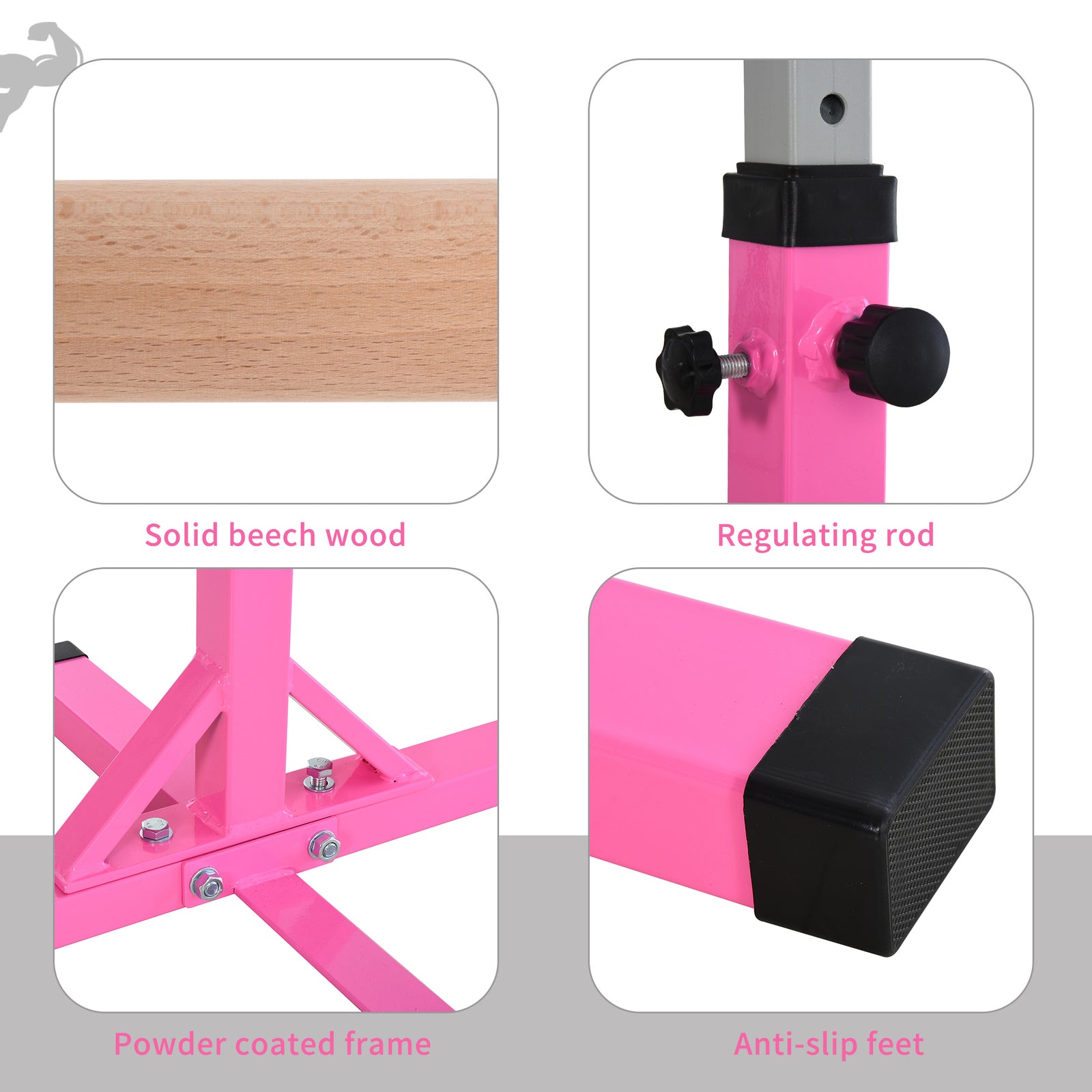 Adjustable Kids Gymnastics Bar Horizontal Training Steel Frame Wood | Pink